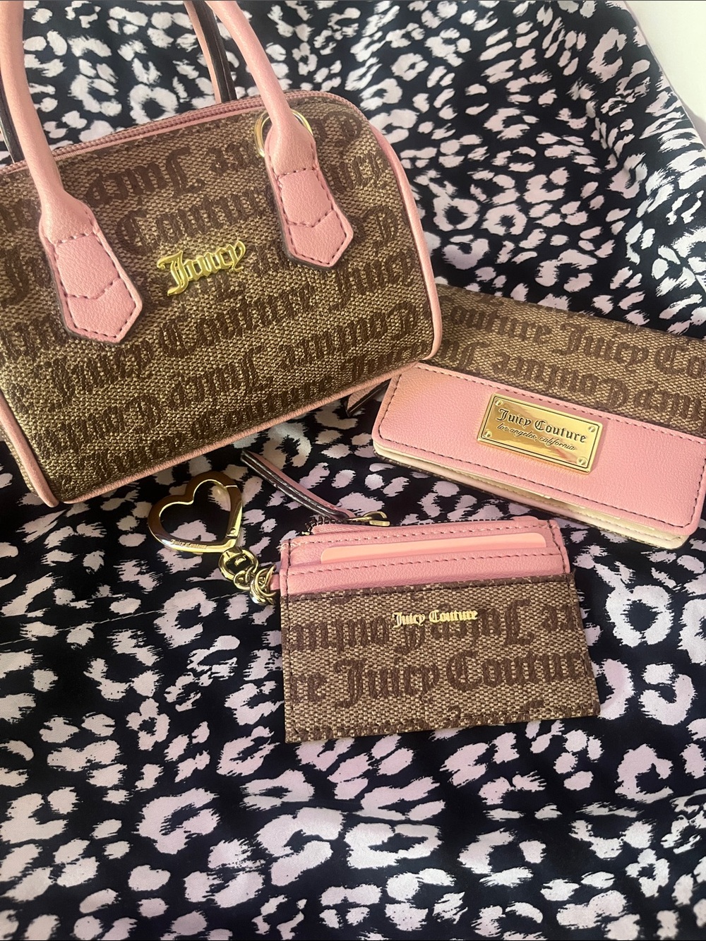 Juicy Couture Brown & Pink Monogram Mini Satchel Set